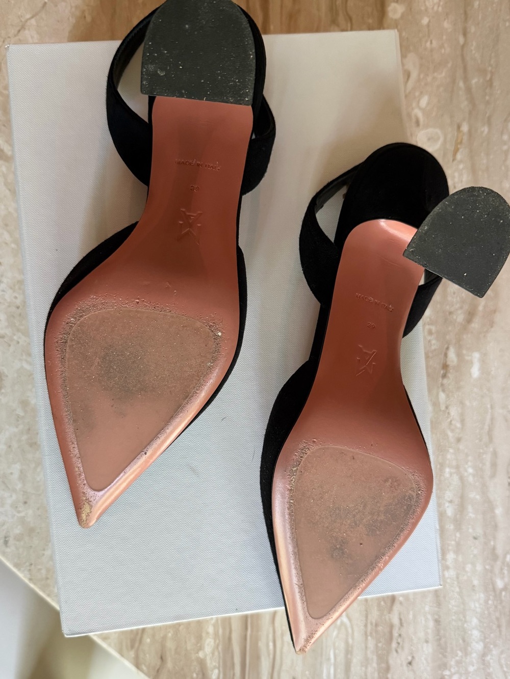 Amina Muaddi Holli 70 Black Suede Slingback Pumps (39) - Picture 4 of 8